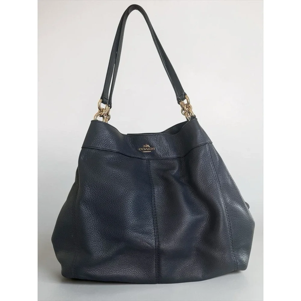 Coach Lexy F23511 Pebbled Leather Shoulder Hobo Bag Dark Gray Gold EUC